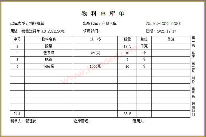 食品生产包装进销库存管理